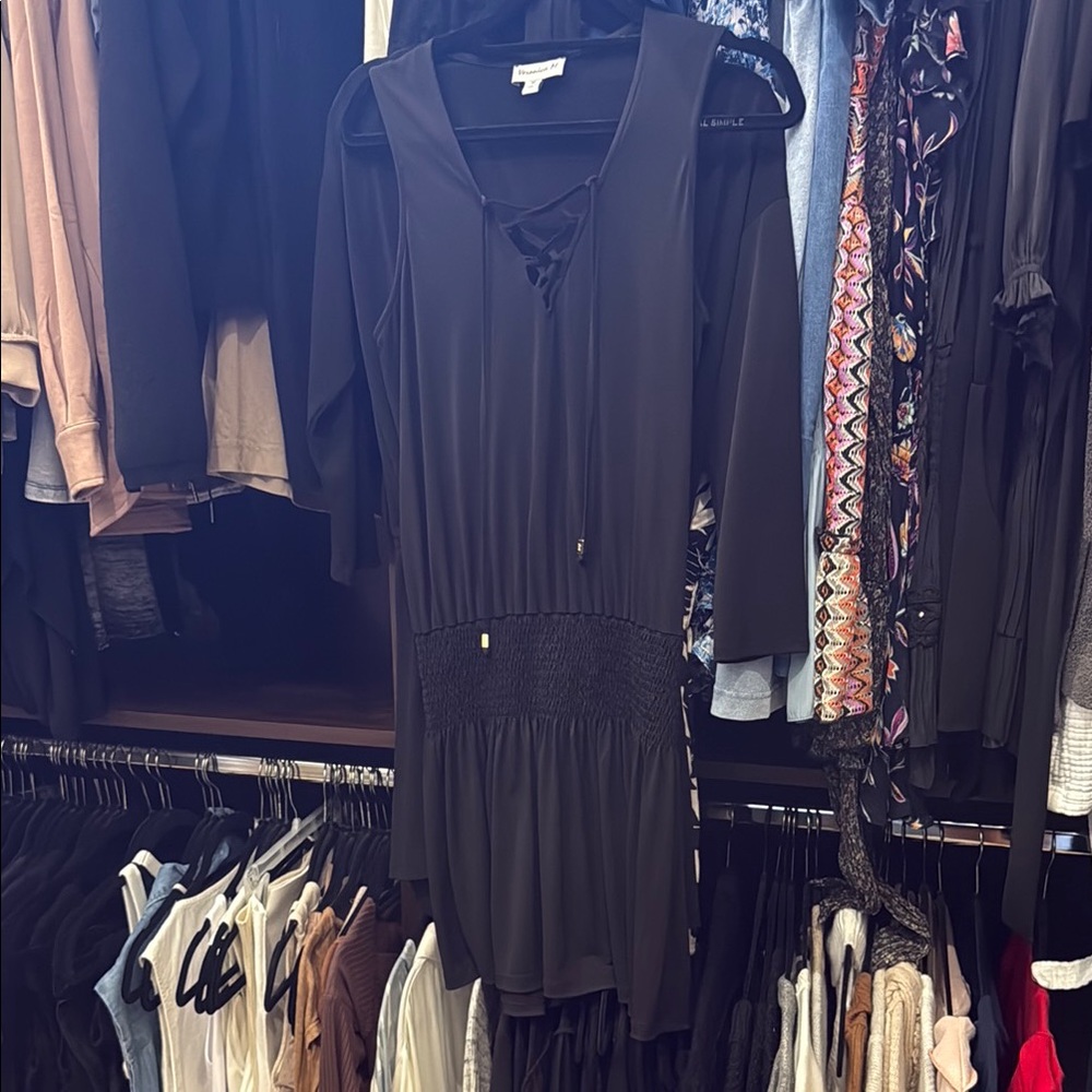 Veronica M Black sleeveless lace up Neck Dress worn once